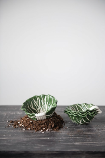 Nesting Cabbage Leaf Stoneware Bowls