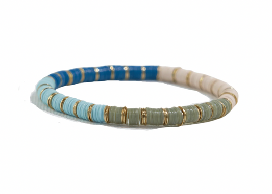 Four Color Block Stretch Bracelet Blue