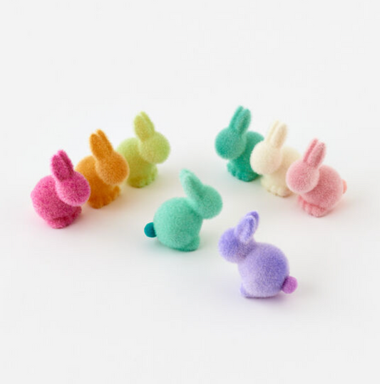 Small Seated Pompom Tail Flocked Bunnies