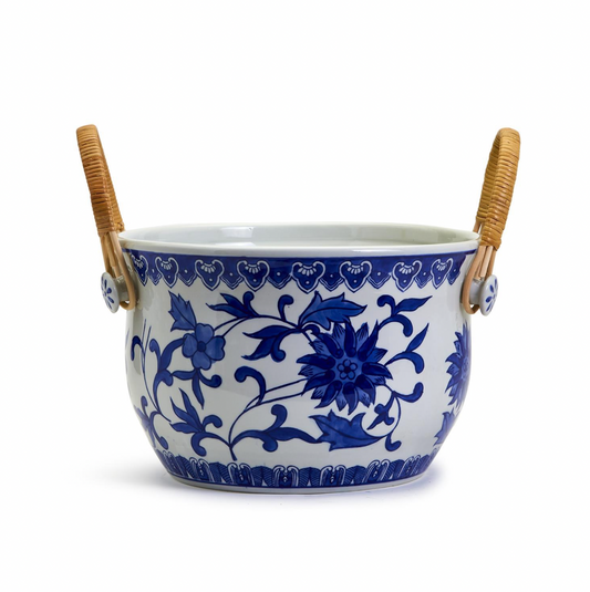 Chinoiserie Blue and White Party Bucket with Bamboo Handles